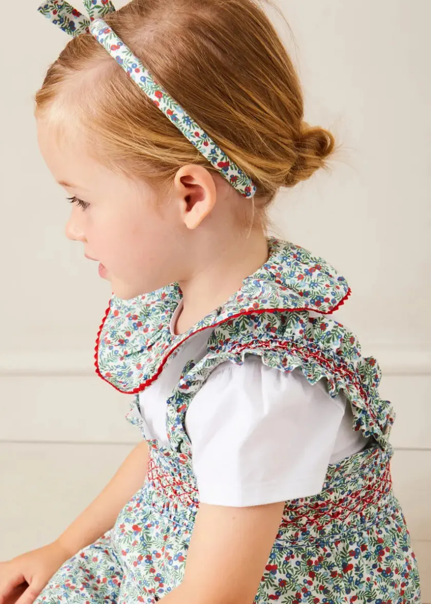 Lookbooks | Pepa London Evelyn Floral Smocked Detail Skirt With Braces in Red (18mths-6yrs) | Evelyn Floral Ruffle Collar Top in Red (2-10yrs) | Statement Collar Floral Embroidery Cardigan in Navy (2-10yrs) | Leather Mary Jane Baby Shoes in French Blue (20-26EU) | Evelyn Floral Thin Bow Hairband in Red | Ribbed Shorts Socks Red (0mths-10yrs)