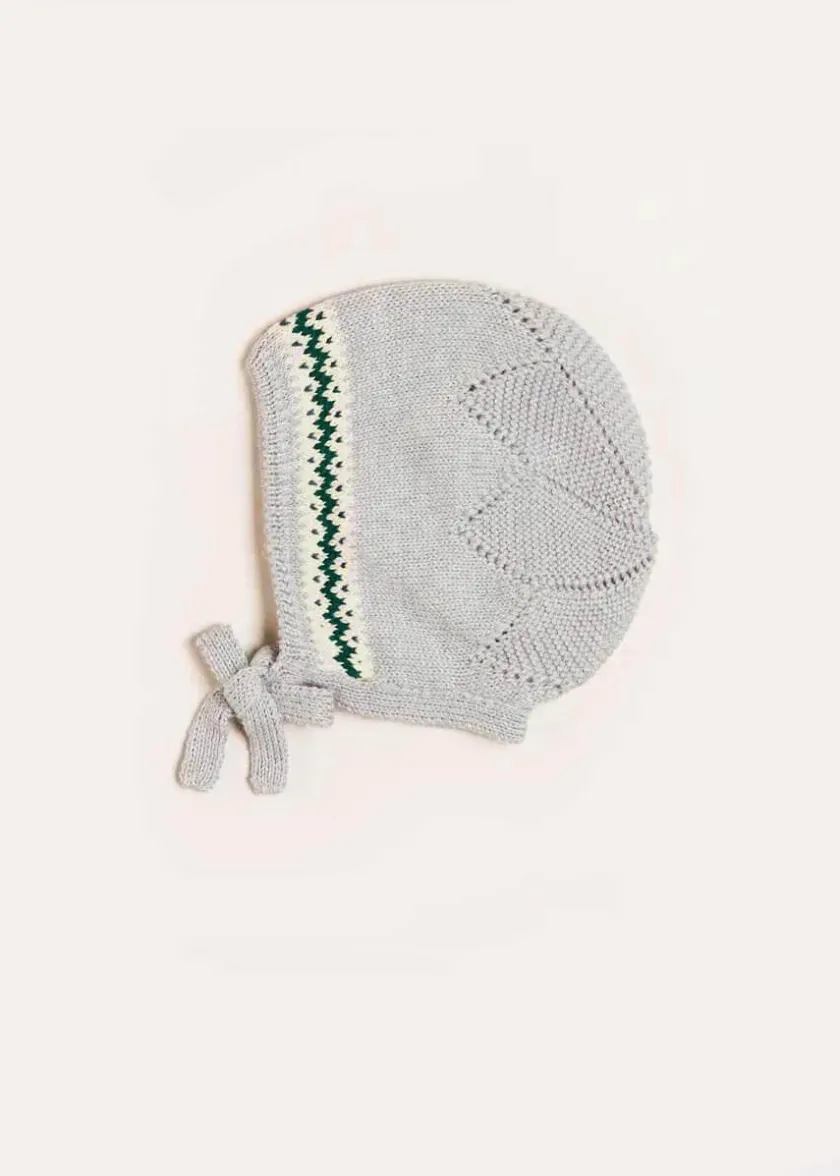 Bonnets & Booties | Bonnets & Booties | Pepa London Fair Isle Detail Knitted Bonnet in Grey (S-L)