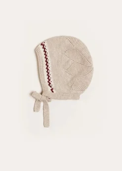 Bonnets & Booties | Knitwear & Cardigans | Pepa London Fair Isle Detail Knitted Bonnet in Beige (S-L)