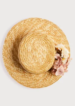 Hair Accessories | Hats | Pepa London Faux Flower Straw Boater Hat in Pink