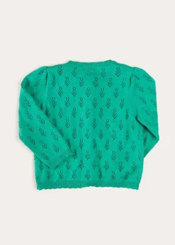 Knitwear & Cardigans | Knitwear & Cardigans | Pepa London Floral Openwork Cotton Cardigan in Green (2-10yrs)