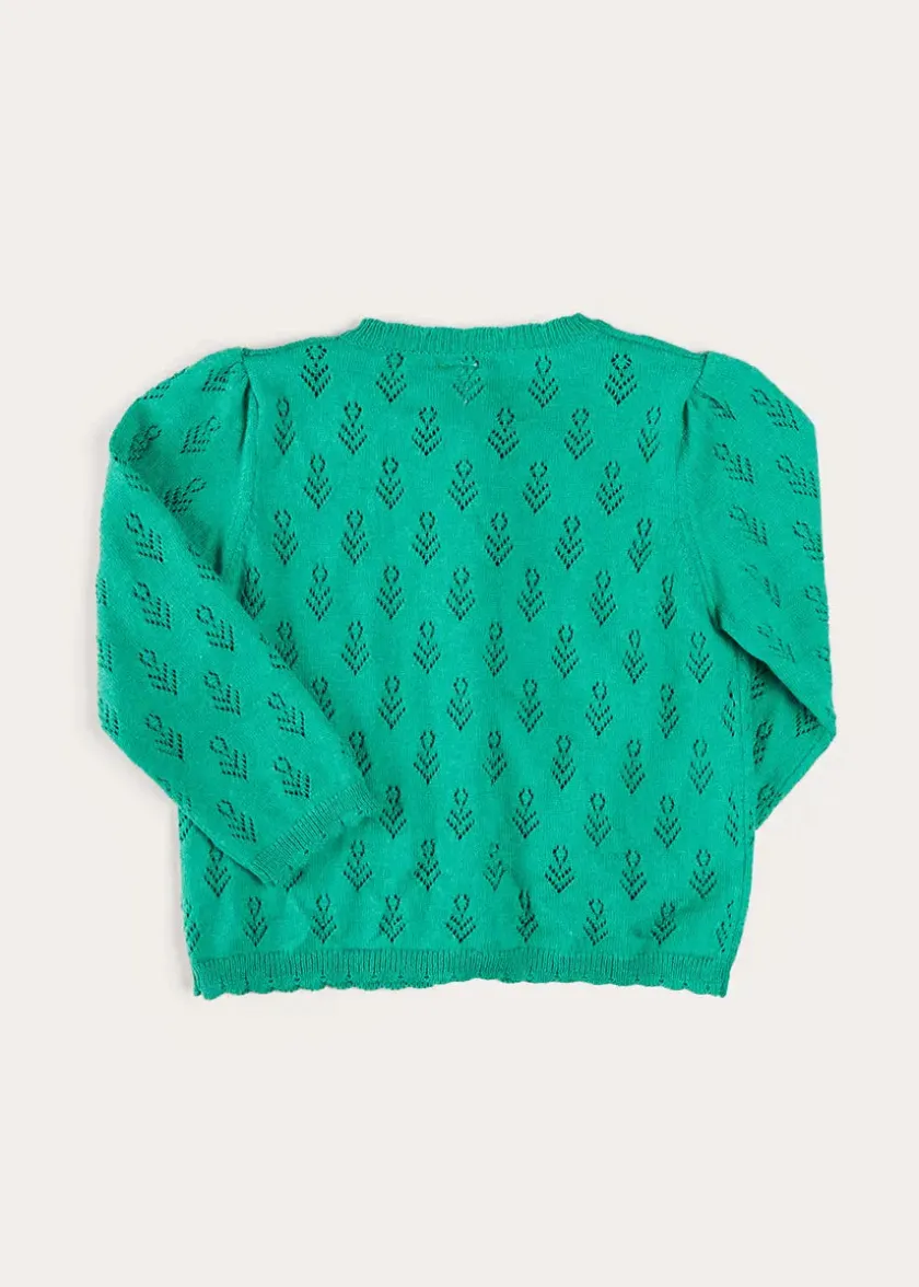 Knitwear & Cardigans | Knitwear & Cardigans | Pepa London Floral Openwork Cotton Cardigan in Green (2-10yrs)