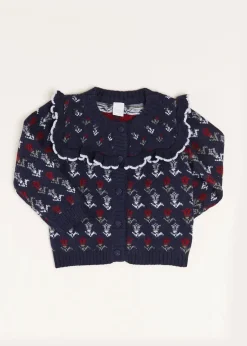 Knitwear & Cardigans | Pepa London Floral Ruffle Bib Cardigan in Blue (2-10yrs)