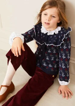 Knitwear & Cardigans | Pepa London Floral Ruffle Bib Cardigan in Blue (2-10yrs)