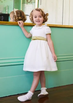 Dresses | Dresses | Pepa London Flower Girl Ivory Dress with Green Silk Sash (6mths-10yrs)