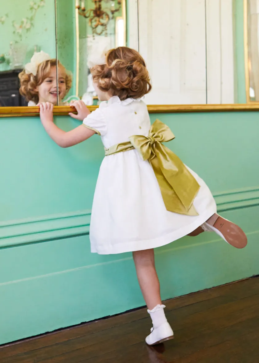 Dresses | Dresses | Pepa London Flower Girl Ivory Dress with Green Silk Sash (6mths-10yrs)
