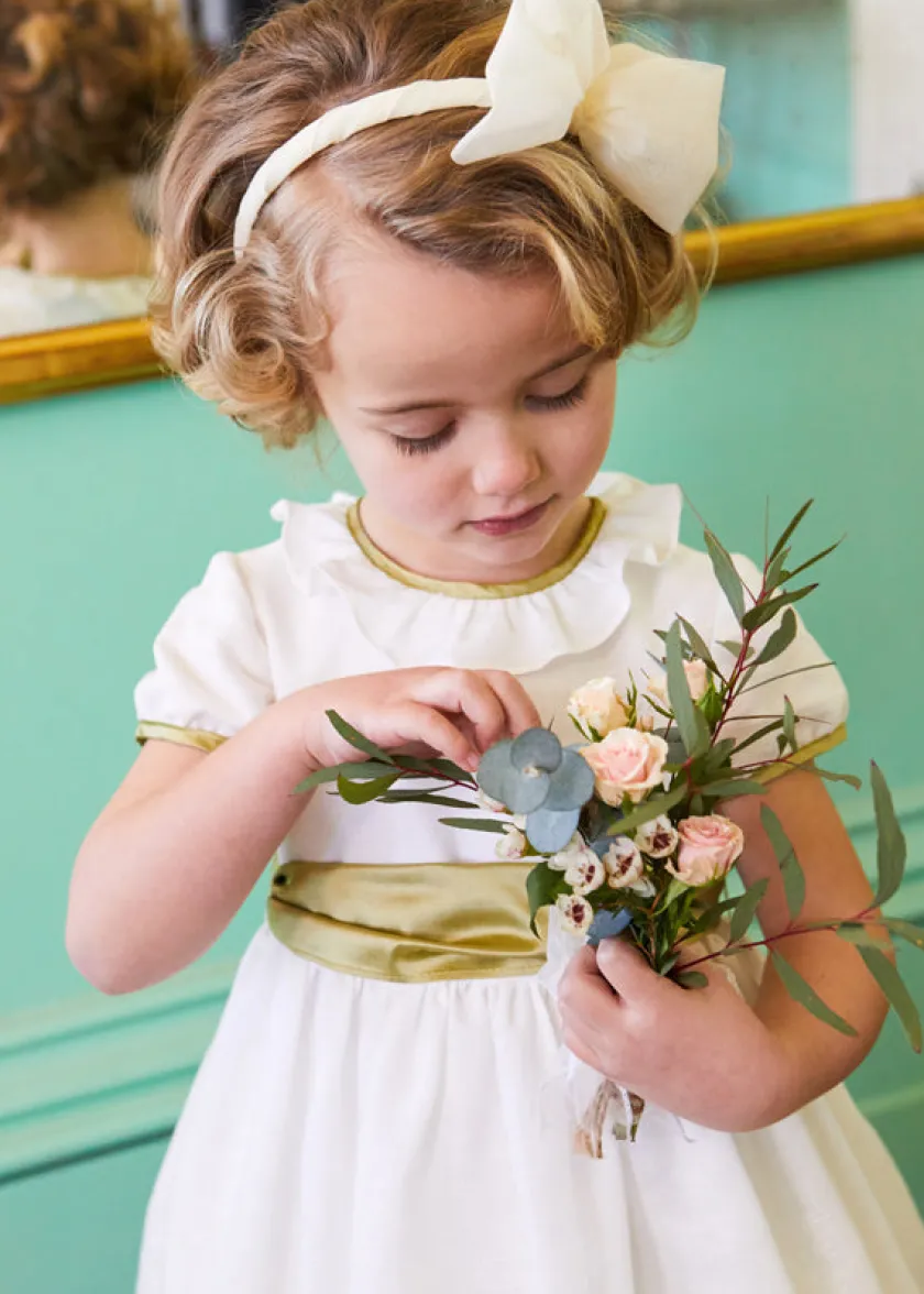Dresses | Dresses | Pepa London Flower Girl Ivory Dress with Green Silk Sash (6mths-10yrs)