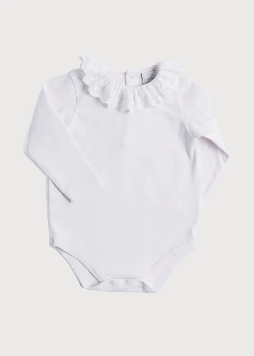 Tops & Bodysuits | Bodysuits & Baby Grows | Pepa London Frill Collar Long Sleeve Bodysuit in White (0mths-3yrs)
