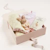 Curated Gift Boxes | Pepa London Gift boxes | Dot Detail Lace Collar Knitted Set in Pink (1-6mths) | Baby Bonnet In Pink (S-L) | Intricate Openwork Fine Merino Wool Shawl in Cream | BIBS Dummy in Pink