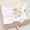 Knitwear & Cardigans | First Outfits | Pepa London Gift boxes | Pink Hand Smocked Cotton All-in-One (0-12mths) | Newborn Hat with Pink Hand Smocked Detail (0-3mths) | Pink Hand Smocked Bib | Pink Hand Smocked Towel | Pink Hand Smocked Mittens