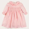 Dresses | Dresses | Pepa London Gingham Smocked Ruffle Collar Long Sleeve Dress in Coral (12mths-10yrs)