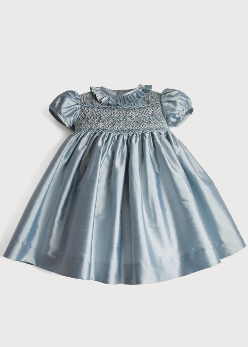 Dresses | Dresses | Pepa London Girls Silk Hand Smocked Celebration Dress in Blue (6mths-10yrs)