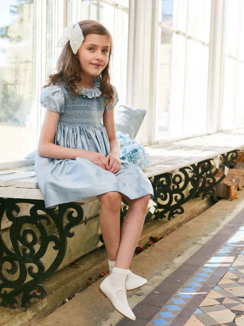 Dresses | Dresses | Pepa London Girls Silk Hand Smocked Celebration Dress in Blue (6mths-10yrs)