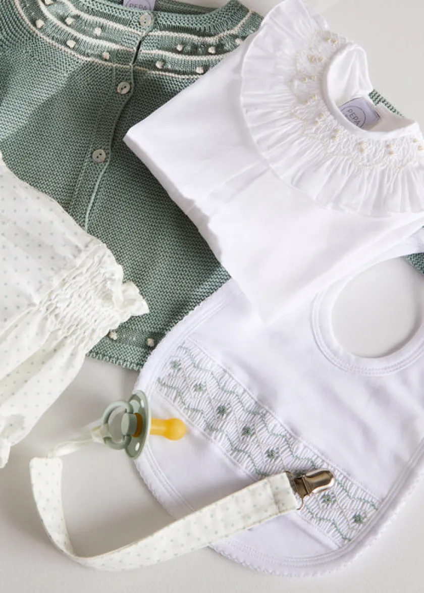 Bibs | Bibs | Pepa London Green Hand Smocked Bib