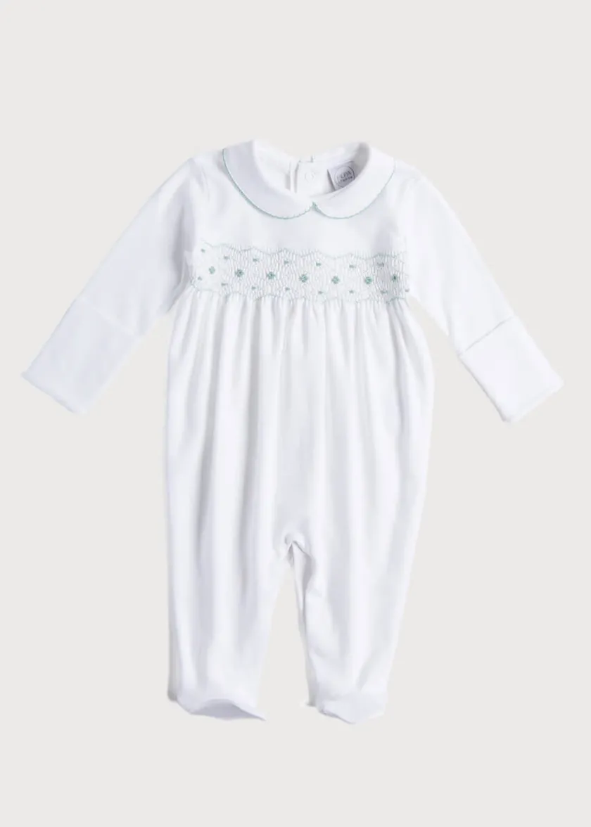 Two-piece Sets | Nightwear | Pepa London Green Hand Smocked Cotton All-in-One (0-18mths)