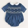 Rompers | Rompers | Pepa London Hand Smocked Peter Pan Collar Short Sleeve Romper in Royal Blue (6mths-2yrs)