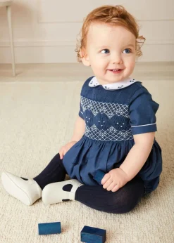 Rompers | Rompers | Pepa London Hand Smocked Peter Pan Collar Short Sleeve Romper in Royal Blue (6mths-2yrs)