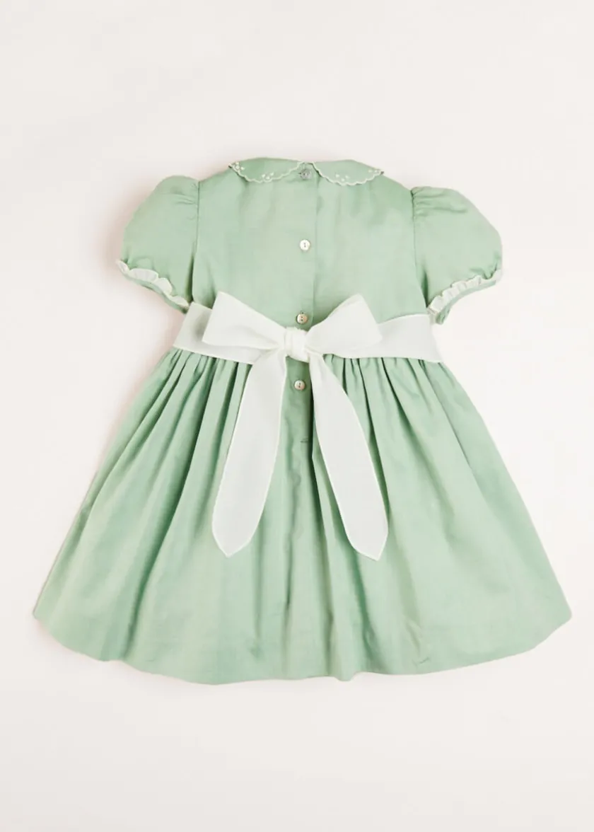 Dresses | Dresses | Pepa London Hand Smocked Peter Pan Collar Short Sleeve Dress in Green (12mths-10yrs)