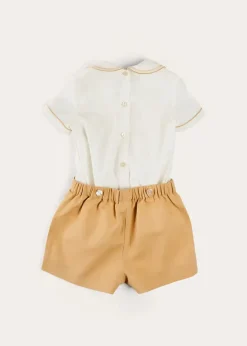Two-piece Sets | Pepa London Hand Smocked Peter Pan Collar Short Sleeve Two Piece Set in Beige (18mths-6yrs)