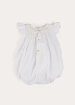 Dungarees & Rompers | Rompers | Pepa London Hand Smocked Sleeveless Romper in White (3-18mths)