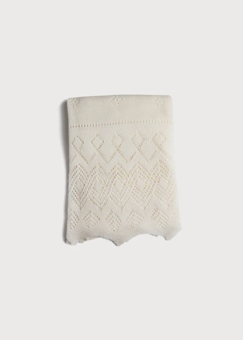 Gifting | Knitted Accessories | Pepa London Intricate Openwork Fine Merino Wool Shawl in Cream