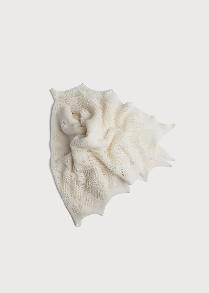Gifting | Knitted Accessories | Pepa London Intricate Openwork Fine Merino Wool Shawl in Cream