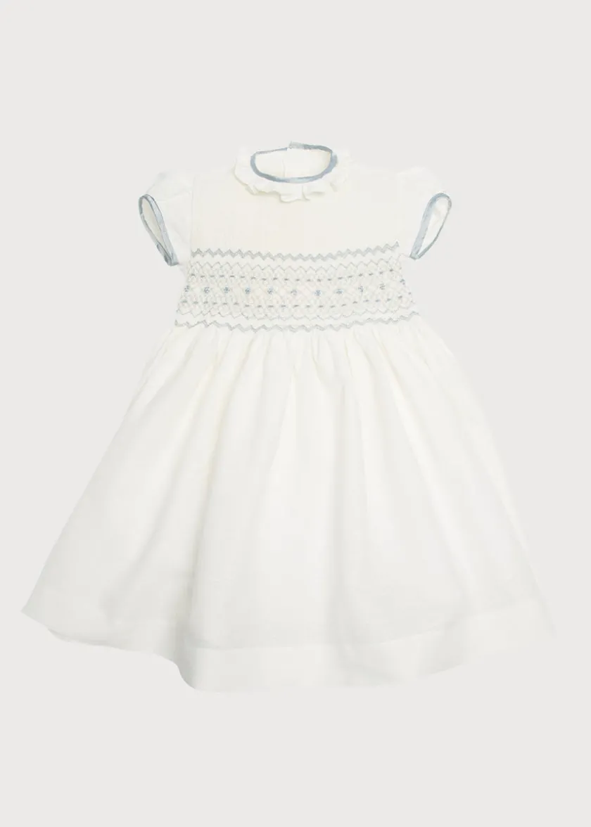 Dresses | Dresses | Pepa London Ivory Hand Smocked Occasion Dress with Blue Details (6mths-8yrs)