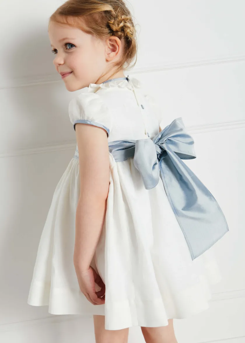 Dresses | Dresses | Pepa London Ivory Hand Smocked Occasion Dress with Blue Details (6mths-8yrs)