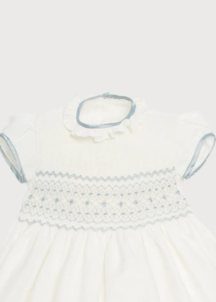 Dresses | Dresses | Pepa London Ivory Hand Smocked Occasion Dress with Blue Details (6mths-8yrs)