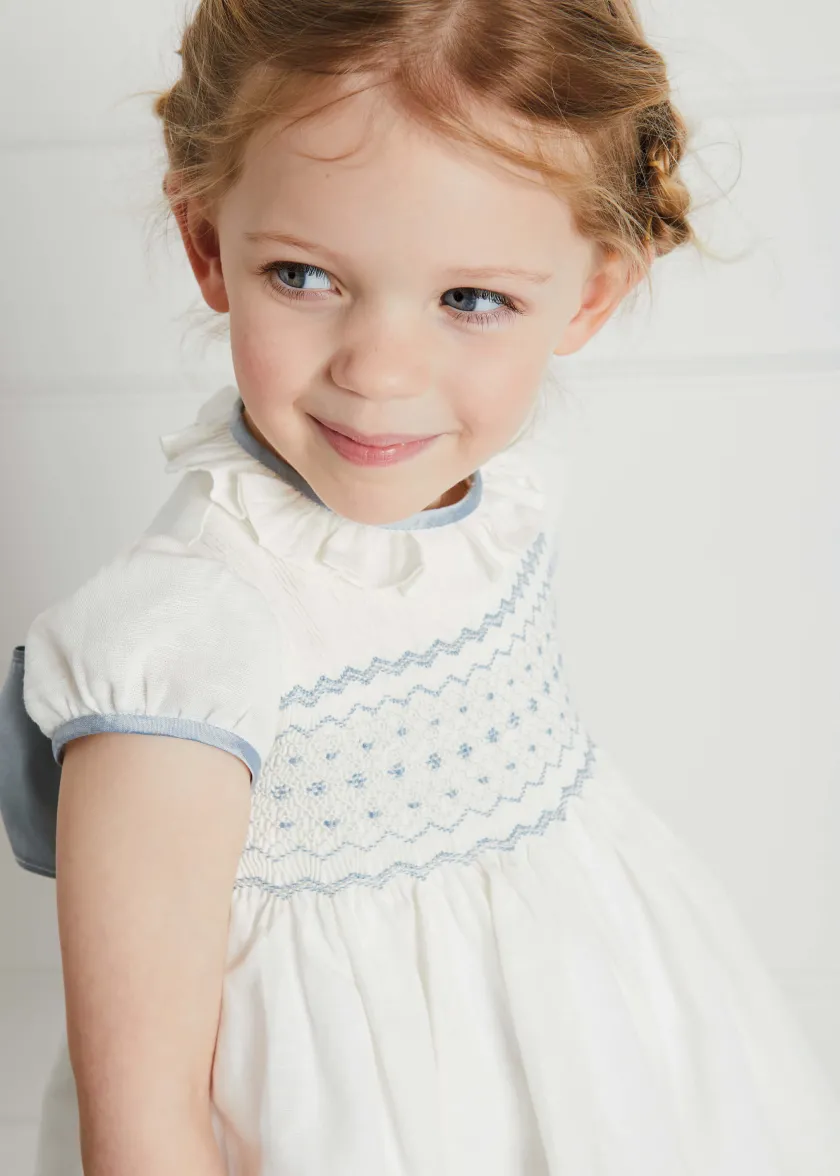 Dresses | Dresses | Pepa London Ivory Hand Smocked Occasion Dress with Blue Details (6mths-8yrs)