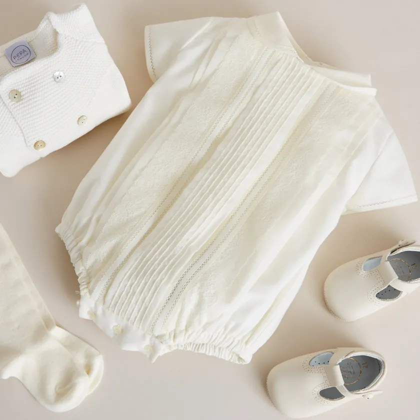 Dungarees & Rompers | Rompers | Pepa London Ivory Panelled Christening Romper (3mths-2yrs)