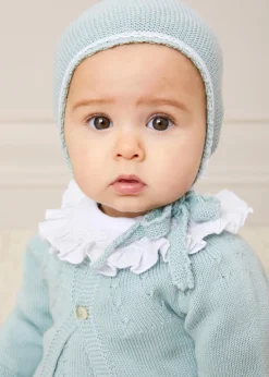 Bonnets & Booties | Bonnets & Booties | Pepa London Lace Detail Knitted Bonnet in Green (1-12mths)