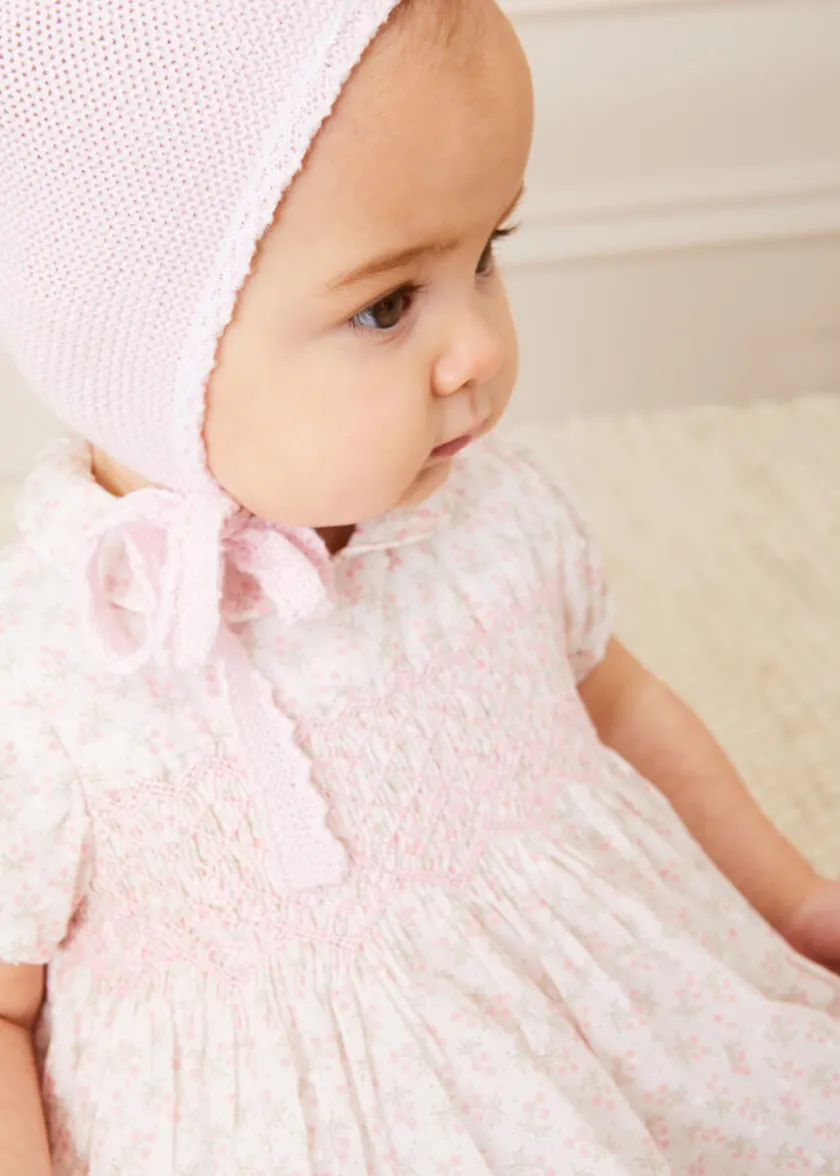 Bonnets & Booties | Bonnets, Booties & Mittens | Pepa London Lace Detail Knitted Bonnet in Pink (1-12mths)
