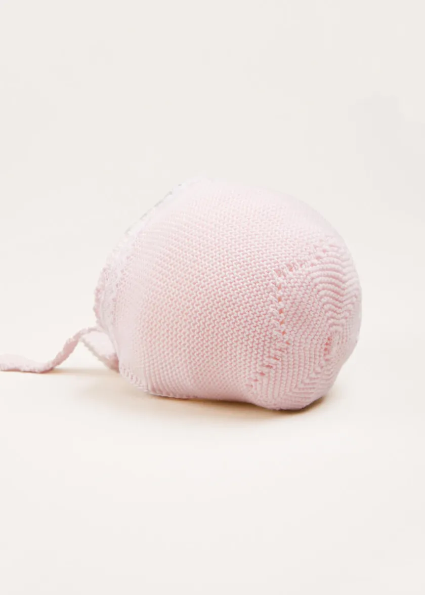 Bonnets & Booties | Bonnets, Booties & Mittens | Pepa London Lace Detail Knitted Bonnet in Pink (1-12mths)