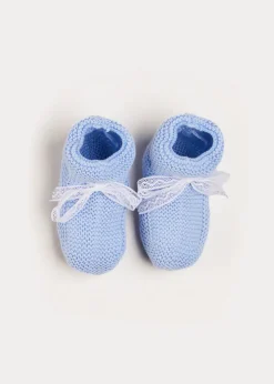 Knitted Booties | Bonnets & Booties | Pepa London Lace Detail Knitted Booties in Blue