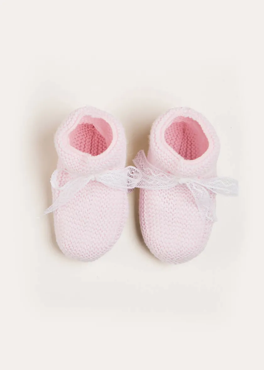 Knitted Booties | Bonnets & Booties | Pepa London Lace Detail Knitted Booties in Pink