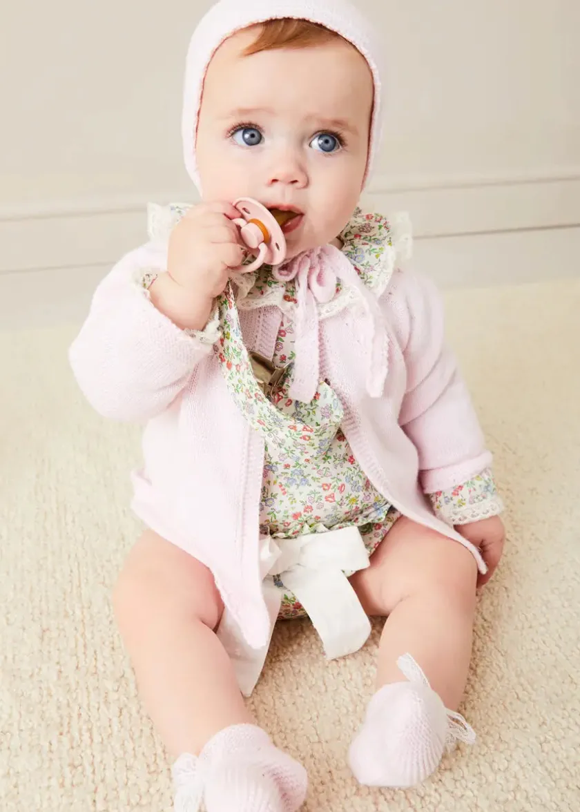 Knitted Booties | Bonnets & Booties | Pepa London Lace Detail Knitted Booties in Pink
