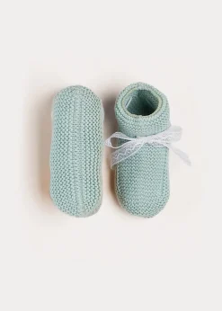 Knitted Booties | Bonnets & Booties | Pepa London Lace Detail Knitted Booties in Green