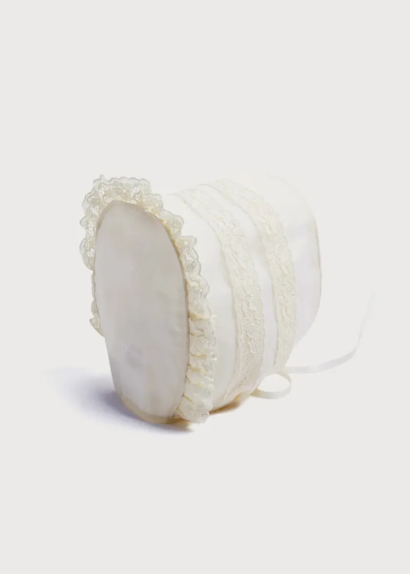 Bonnets & Booties | Bonnets & Booties | Pepa London Lace Trim Bonnet in Ivory (3mths-2yrs)