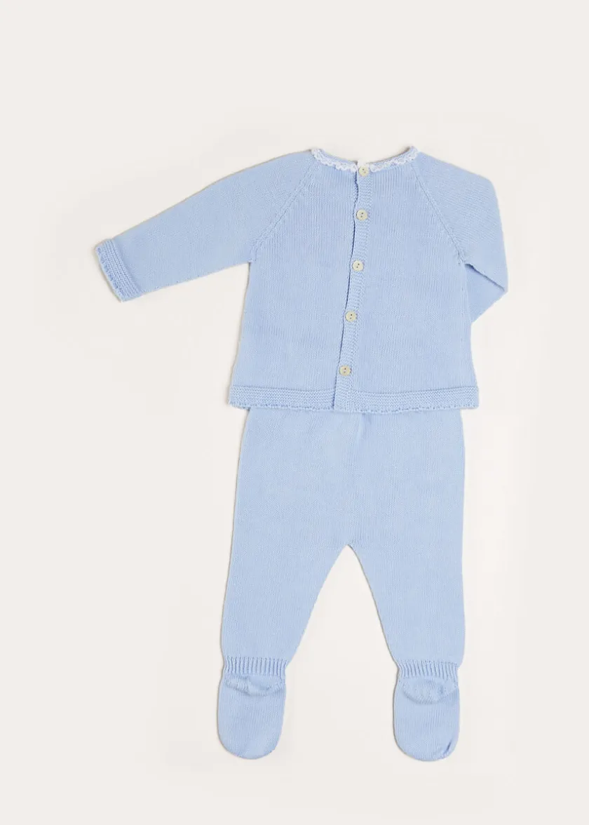 Knitwear & Cardigans | Baby Grows | Pepa London Lace Trim Knitted Set in Blue (1-12mths)