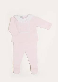 Baby Grows | Two-piece Sets | Pepa London Lace Trim Ruffle Collar Knitted Set in Pink (1-12mths)
