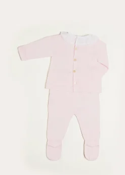 Baby Grows | Two-piece Sets | Pepa London Lace Trim Ruffle Collar Knitted Set in Pink (1-12mths)
