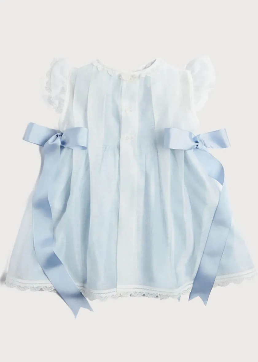 Dresses | Dresses | Pepa London Lace Trim Satin Bow Dress in Pale Blue (6mths-5yrs)