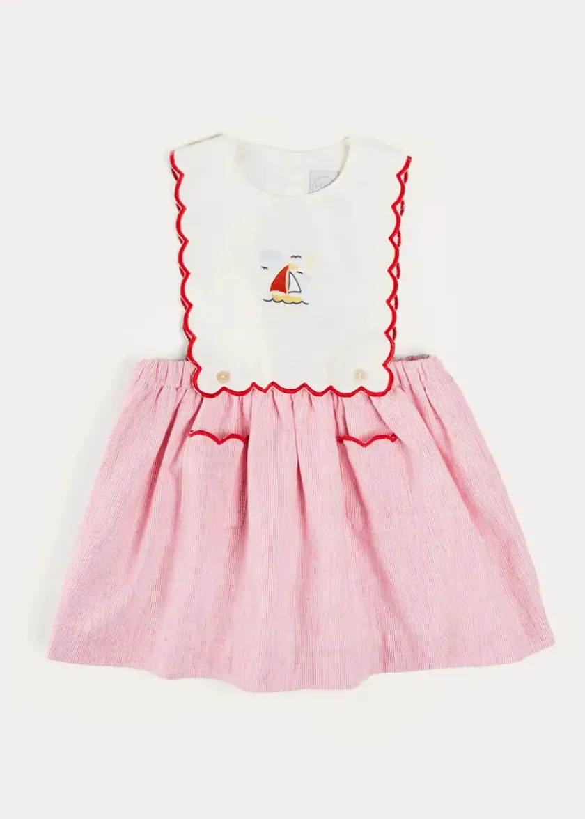Skirts & Shorts | Pepa London Lawrence Striped Boat Embroidered Scallop Detail Pinafore Skirt in Red (18mths-4yrs)