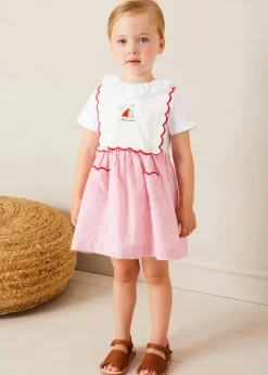 Skirts & Shorts | Pepa London Lawrence Striped Boat Embroidered Scallop Detail Pinafore Skirt in Red (18mths-4yrs)
