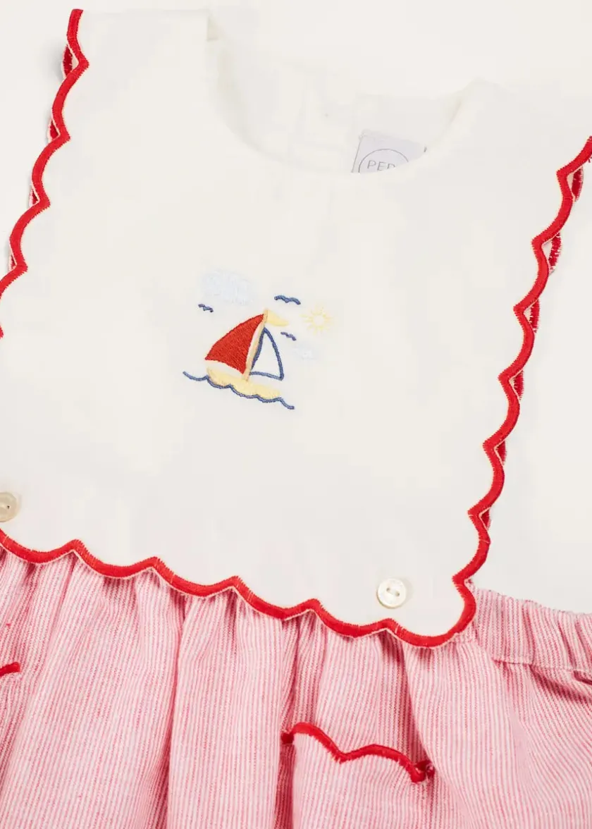 Skirts & Shorts | Pepa London Lawrence Striped Boat Embroidered Scallop Detail Pinafore Skirt in Red (18mths-4yrs)