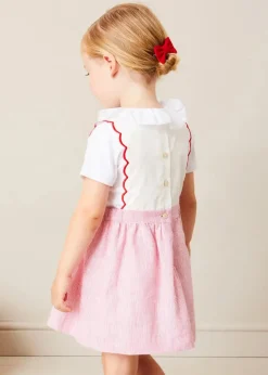 Skirts & Shorts | Pepa London Lawrence Striped Boat Embroidered Scallop Detail Pinafore Skirt in Red (18mths-4yrs)