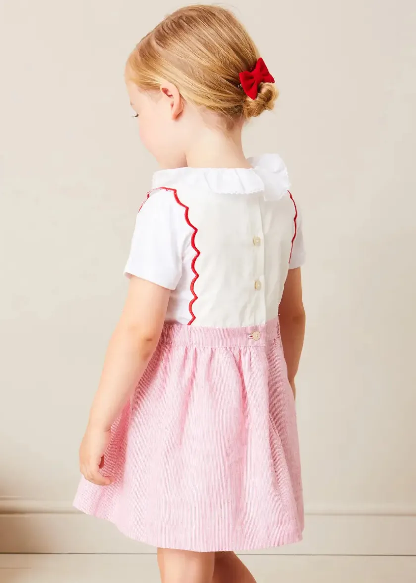 Skirts & Shorts | Pepa London Lawrence Striped Boat Embroidered Scallop Detail Pinafore Skirt in Red (18mths-4yrs)