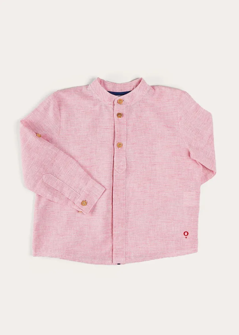 Tops & Shirts | Shirts | Pepa London Lawrence Striped Mao Collar Long Sleeve Shirt in Red (18mths-10yrs)