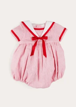 Rompers | Rompers | Pepa London Lawrence Striped Mariner Collar Short Sleeve Romper in Red (6mths-3yrs)